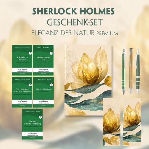 Arthur Conan Doyle - Sherlock Holmes Geschenkset - 5 Bücher (mit Audio-Online) + Eleganz der Natur Schreibset Premium