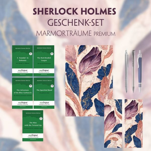 Arthur Conan Doyle - Sherlock Holmes Geschenkset - 5 Bücher (mit Audio-Online) + Marmorträume Schreibset Premium