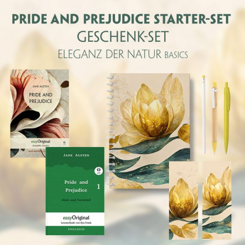 Jane Austen - Pride and Prejudice Starter-Paket Geschenkset 2 Bücher (mit Audio-Online) + Eleganz der Natur Schreibset Basics