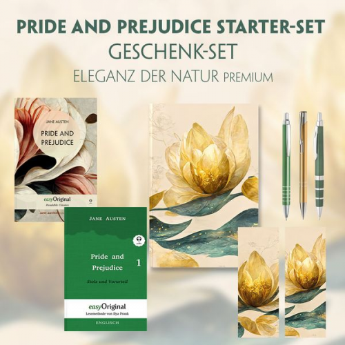 Jane Austen - Pride and Prejudice Starter-Paket Geschenkset 2 Bücher (mit Audio-Online) + Eleganz der Natur Schreibset Premium