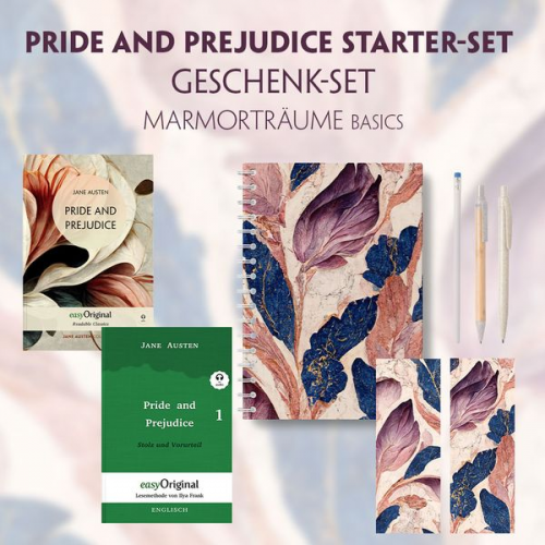 Jane Austen - Pride and Prejudice Starter-Paket Geschenkset 2 Bücher (mit Audio-Online) + Marmorträume Schreibset Basics