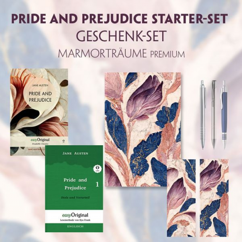 Jane Austen - Pride and Prejudice Starter-Paket Geschenkset 2 Bücher (mit Audio-Online) + Marmorträume Schreibset Premium