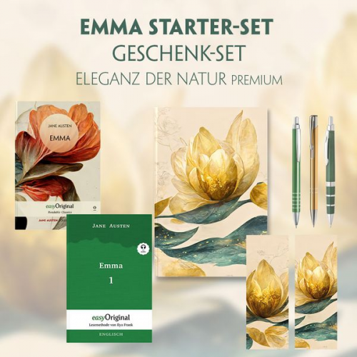 Jane Austen - Emma Starter-Paket Geschenkset 2 Bücher (mit Audio-Online) + Eleganz der Natur Schreibset Premium