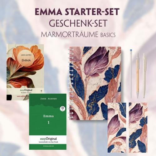 Jane Austen - Emma Starter-Paket Geschenkset 2 Bücher (mit Audio-Online) + Marmorträume Schreibset Basics