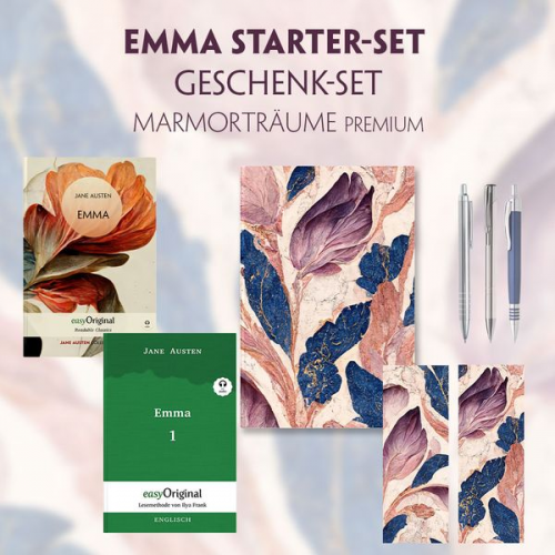 Jane Austen - Emma Starter-Paket Geschenkset 2 Bücher (mit Audio-Online) + Marmorträume Schreibset Premium