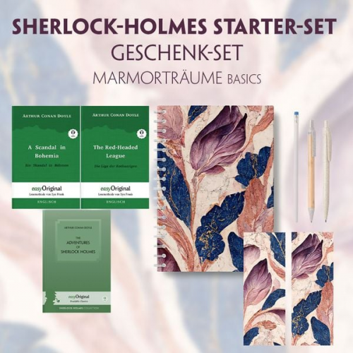 Arthur Conan Doyle - The Adventures of Sherlock Holmes Starter-Paket Geschenkset (mit Audio-Online) + Marmorträume Schreibset Basics