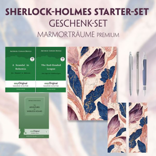 Arthur Conan Doyle - The Adventures of Sherlock Holmes Starter-Paket Geschenkset (mit Audio-Online) + Marmorträume Schreibset Premium