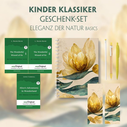 Lewis Carroll L. Frank Baum - Kinder Klassiker Geschenkset - 3 Bücher (mit Audio-Online) + Eleganz der Natur Schreibset Basics