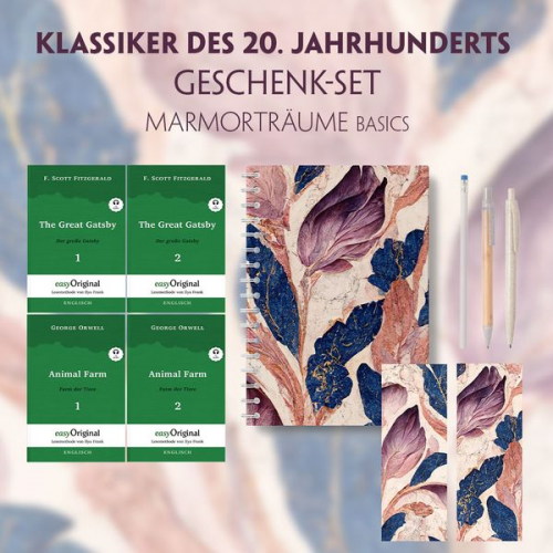 F. Scott Fitzgerald George Orwell - Klassiker des 20. Jahrhunderts Geschenkset - 4 Bücher (mit Audio-Online) + Marmorträume Schreibset Basics