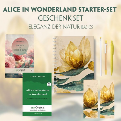 Lewis Carroll - Alice im Wunderland Starter-Paket Geschenkset - 2 Bücher (mit Audio-Online) + Eleganz der Natur Schreibset Basics