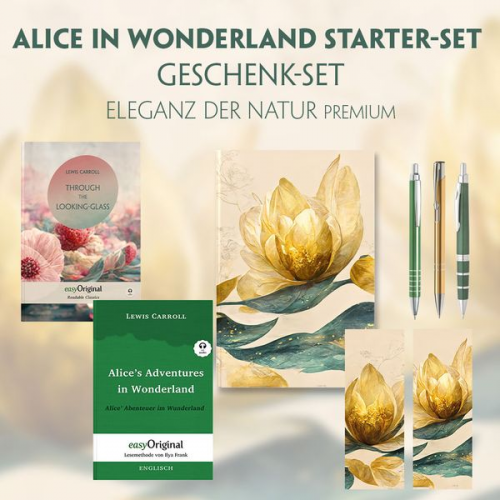 Lewis Carroll - Alice im Wunderland Starter-Paket Geschenkset - 2 Bücher (mit Audio-Online) + Eleganz der Natur Schreibset Premium