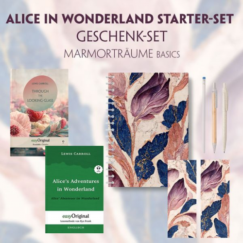 Lewis Carroll - Alice im Wunderland Starter-Paket Geschenkset - 2 Bücher (mit Audio-Online) + Marmorträume Schreibset Basics