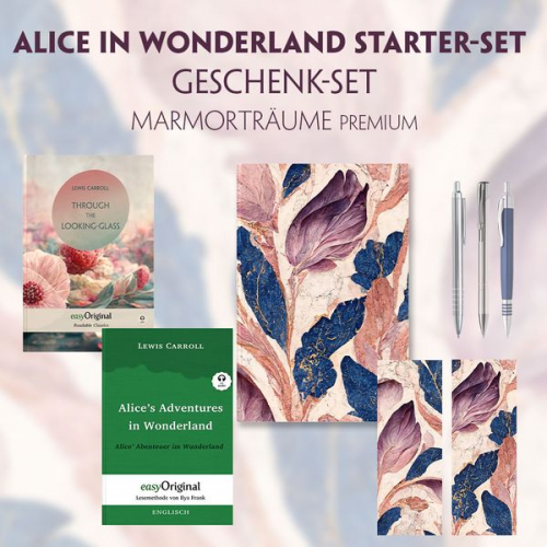 Lewis Carroll - Alice im Wunderland Starter-Paket Geschenkset - 2 Bücher (mit Audio-Online) + Marmorträume Schreibset Premium