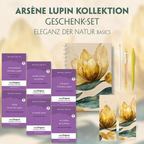 Maurice Leblanc - Arsène Lupin Geschenkset - 6 Bücher (mit Audio-Online) + Eleganz der Natur Schreibset Basics