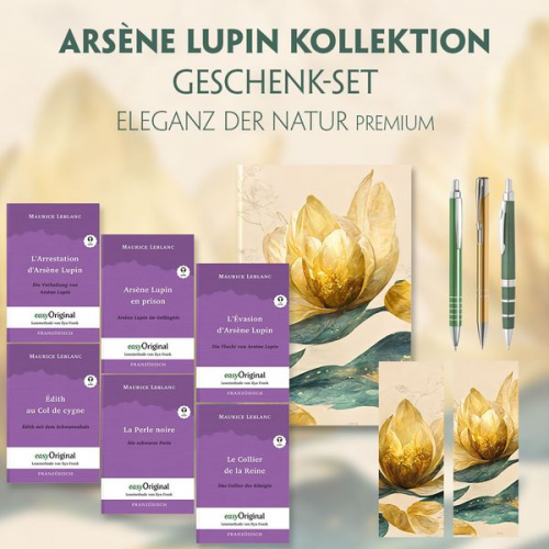 Maurice Leblanc - Arsène Lupin Geschenkset - 6 Bücher (mit Audio-Online) + Eleganz der Natur Schreibset Premium