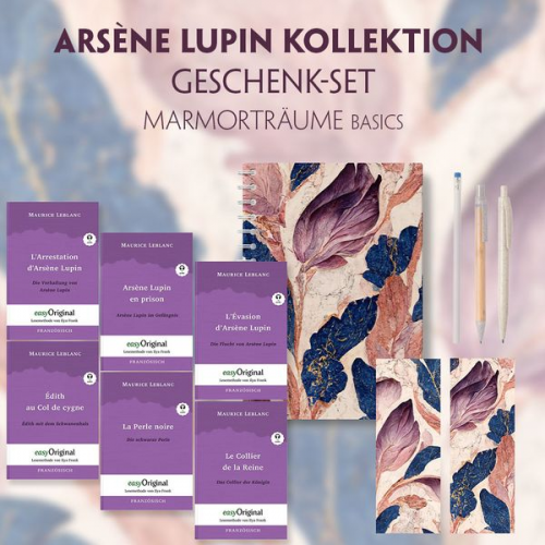 Maurice Leblanc - Arsène Lupin Geschenkset - 6 Bücher (mit Audio-Online) + Marmorträume Schreibset Basics