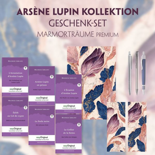 Maurice Leblanc - Arsène Lupin Geschenkset - 6 Bücher (mit Audio-Online) + Marmorträume Schreibset Premium