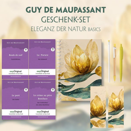 Guy de Maupassant - Guy de Maupassant Geschenkset - 4 Bücher (mit Audio-Online) + Eleganz der Natur Schreibset Basics