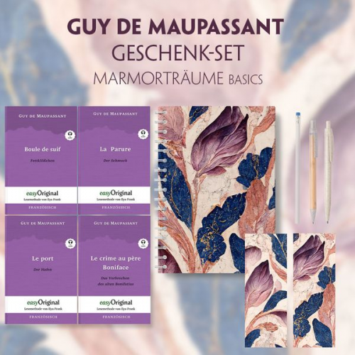 Guy de Maupassant - Guy de Maupassant Geschenkset - 4 Bücher (mit Audio-Online) + Marmorträume Schreibset Basics