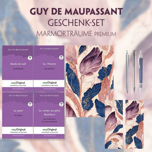 Guy de Maupassant - Guy de Maupassant Geschenkset - 4 Bücher (mit Audio-Online) + Marmorträume Schreibset Premium