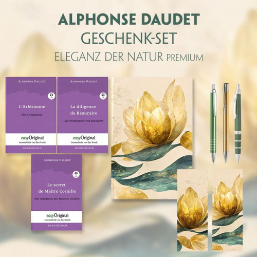 Alphonse Daudet - Alphonse Daudet Geschenkset - 3 Bücher (mit Audio-Online) + Eleganz der Natur Schreibset Premium