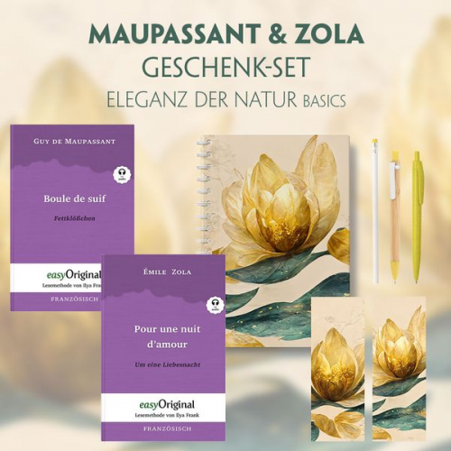 Guy de Maupassant Emile Zola - Guy de Maupassant & Émile Zola Geschenkset - 2 Bücher (mit Audio-Online) + Eleganz der Natur Schreibset Basics