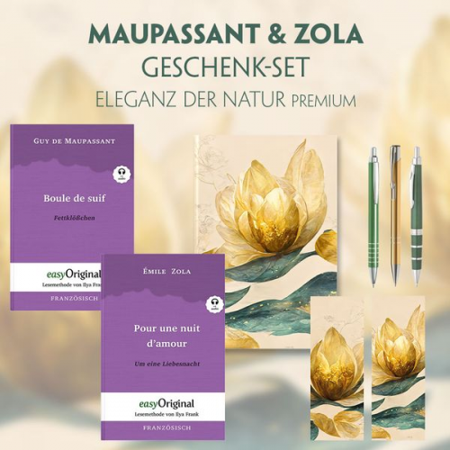 Guy de Maupassant Emile Zola - Guy de Maupassant & Émile Zola Geschenkset - 2 Bücher (mit Audio-Online) + Eleganz der Natur Schreibset Premium