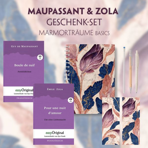 Guy de Maupassant Emile Zola - Guy de Maupassant & Émile Zola Geschenkset - 2 Bücher (mit Audio-Online) + Marmorträume Schreibset Basics