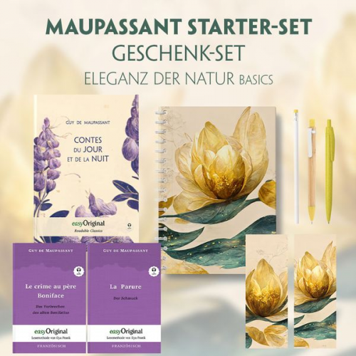 Guy de Maupassant - Guy de Maupassant Starter-Paket Geschenkset 3 Bücher (mit Audio-Online) + Eleganz der Natur Schreibset Basics