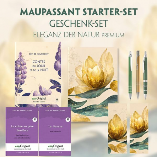 Guy de Maupassant - Guy de Maupassant Starter-Paket Geschenkset 3 Bücher (mit Audio-Online) + Eleganz der Natur Schreibset Premium