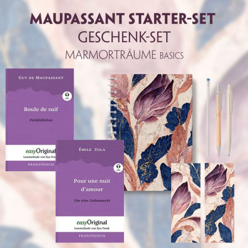 Guy de Maupassant - Guy de Maupassant Starter-Paket Geschenkset 3 Bücher (mit Audio-Online) + Marmorträume Schreibset Basics