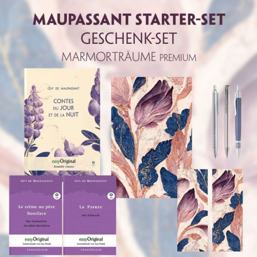 Guy de Maupassant - Guy de Maupassant Starter-Paket Geschenkset 3 Bücher (mit Audio-Online) + Marmorträume Schreibset Premium