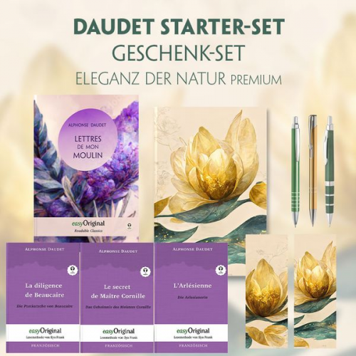 Alphonse Daudet - Alphonse Daudet Starter-Paket Geschenkset - 4 Bücher (mit Audio-Online) + Eleganz der Natur Schreibset Premium