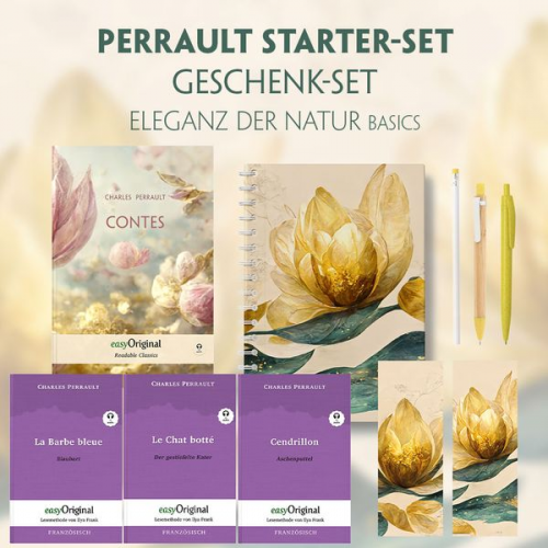 Charles Perrault - Charles Perrault Starter-Paket Geschenkset - 4 Bücher (mit Audio-Online) + Eleganz der Natur Schreibset Basics