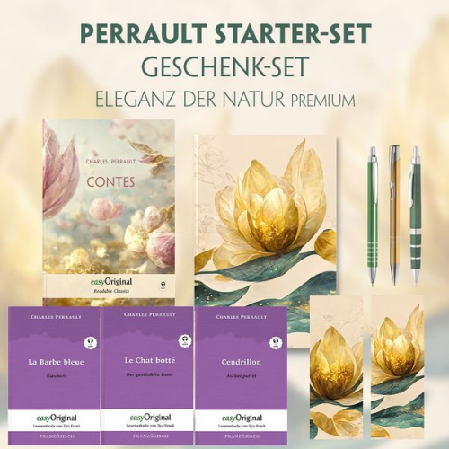 Charles Perrault - Charles Perrault Starter-Paket Geschenkset - 4 Bücher (mit Audio-Online) + Eleganz der Natur Schreibset Premium