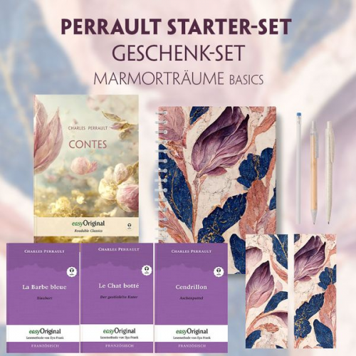 Charles Perrault - Charles Perrault Starter-Paket Geschenkset - 4 Bücher (mit Audio-Online) + Marmorträume Schreibset Basics