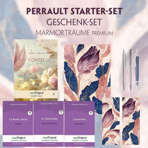 Charles Perrault - Charles Perrault Starter-Paket Geschenkset - 4 Bücher (mit Audio-Online) + Marmorträume Schreibset Premium