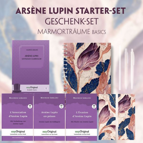 Maurice Leblanc - Arsène Lupin Starter-Paket Geschenkset - 4 Bücher (mit Audio-Online) + Marmorträume Schreibset Basics