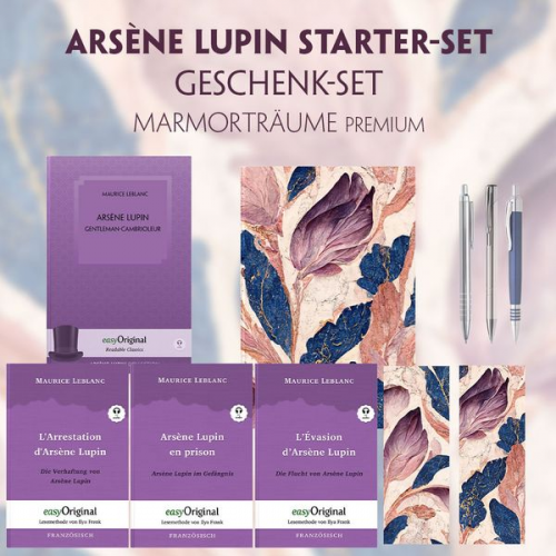 Maurice Leblanc - Arsène Lupin Starter-Paket Geschenkset - 4 Bücher (mit Audio-Online) + Marmorträume Schreibset Premium