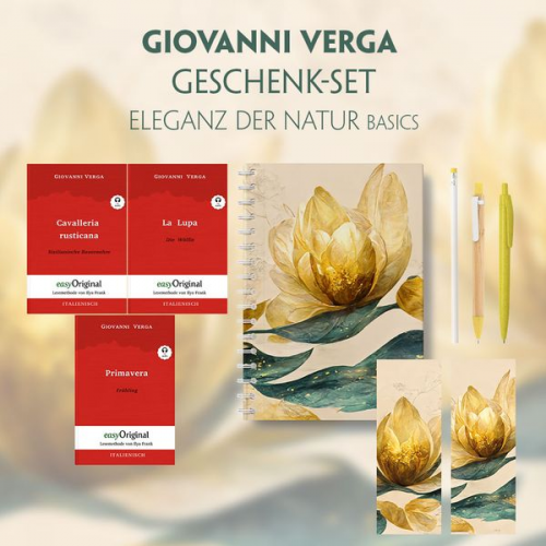 Giovanni Verga - Giovanni Verga Geschenkset - 3 Bücher (mit Audio-Online) + Eleganz der Natur Schreibset Basics