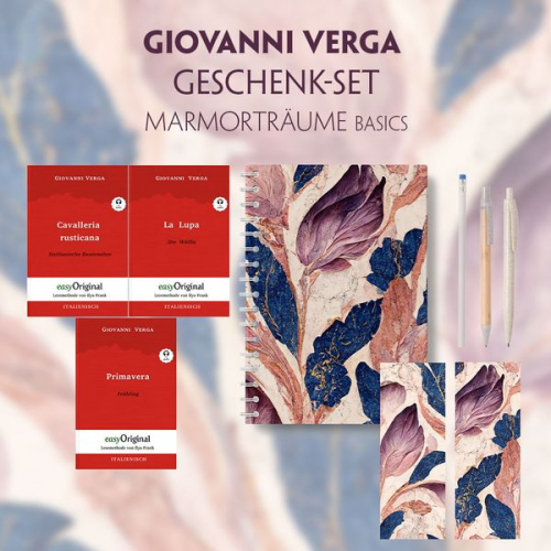 Giovanni Verga - Giovanni Verga Geschenkset - 3 Bücher (mit Audio-Online) + Marmorträume Schreibset Basics