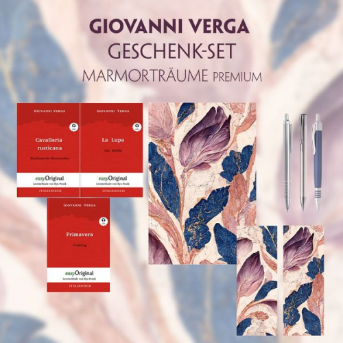 Giovanni Verga - Giovanni Verga Geschenkset - 3 Bücher (mit Audio-Online) + Marmorträume Schreibset Premium