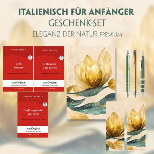 Guido Gozzano Edmondo De Amicis - Italienisch für Anfänger Geschenkset - 3 Bücher (mit Audio-Online) + Eleganz der Natur Schreibset Premium