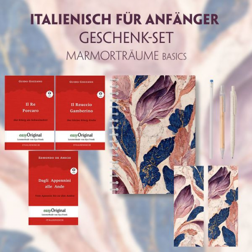 Guido Gozzano Edmondo De Amicis - Italienisch für Anfänger Geschenkset - 3 Bücher (mit Audio-Online) + Marmorträume Schreibset Basics