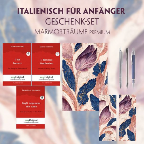 Guido Gozzano Edmondo De Amicis - Italienisch für Anfänger Geschenkset - 3 Bücher (mit Audio-Online) + Marmorträume Schreibset Premium