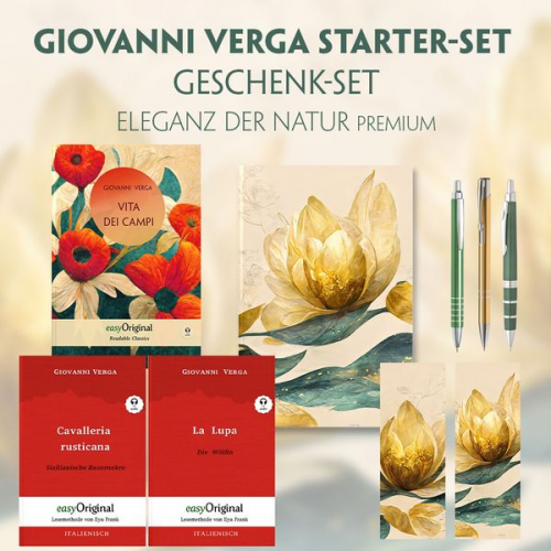 Giovanni Verga - Vita dei campi Starter-Paket Geschenkset - 3 Bücher (mit Audio-Online) + Eleganz der Natur Schreibset Premium