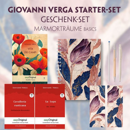 Giovanni Verga - Vita dei campi Starter-Paket Geschenkset - 3 Bücher (mit Audio-Online) + Marmorträume Schreibset Basics