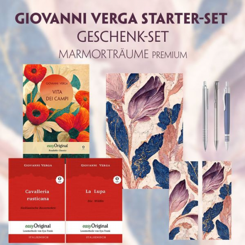 Giovanni Verga - Vita dei campi Starter-Paket Geschenkset - 3 Bücher (mit Audio-Online) + Marmorträume Schreibset Premium