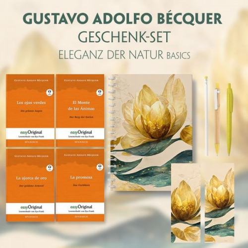 Gustavo Adolfo Becquer - Gustavo Adolfo Bécquer Geschenkset - 4 Bücher (mit Audio-Online) + Eleganz der Natur Schreibset Basics