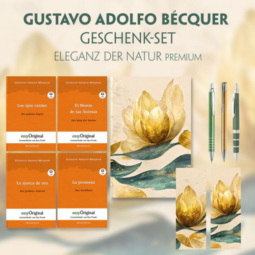 Gustavo Adolfo Becquer - Gustavo Adolfo Bécquer Geschenkset - 4 Bücher (mit Audio-Online) + Eleganz der Natur Schreibset Premium